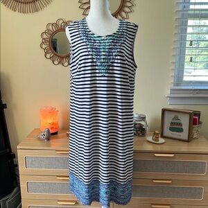 Cabana Life Blue and White Striped Dress with Blue Accents